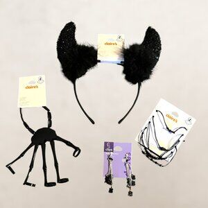 Black Sequin Devil (Horns, Skeletal Bracelet, Spider Earrings & Bracelet)